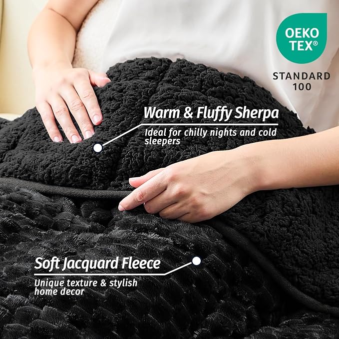 Fleece Weighted Blanket for Adults 60" x 80" 20lbs Fuzzy Blankets Black | Soft Queen Size Sherpa Weighted Blankets, 3D Imitation Turtle Shell Warm Jacquard Flannel Heavy Blanket for Couch and Bed
