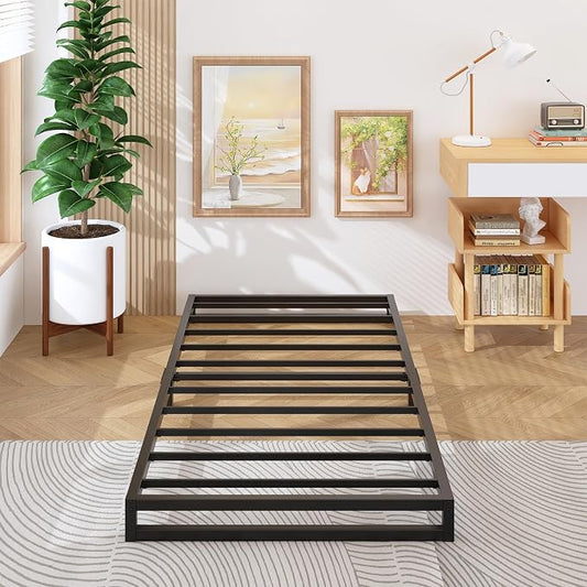 Lutown-Teen 4 Inch Twin Size Bed Frames with Heavy Duty Steel Slat Support | Twin Platform Bed Frame No Box Spring Needed, Noise Free, Easy Assembly, Black