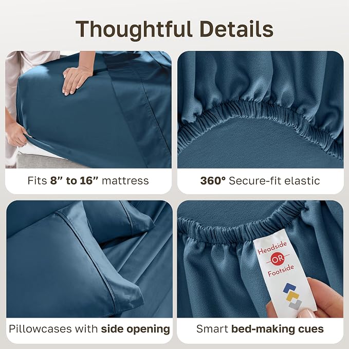 California Design Den 100% Cotton Sateen King Size Sheets Deep Pocket Set | 400 Thread Count Backed by Good Housekeeping Seal, 16" Deep Pocket, All-Around Elastic, Durable, Easy Care - Peacock Blue