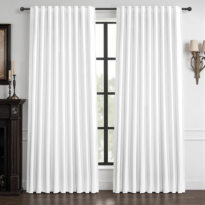 Pure White Blackout Curtains 60 Inches Extra Wide Modern Linen 84 Inch Length for Living Room, Boho Pleated Farmhouse Bedroom Large Window Thermal Heavy Drapes for Winter 60"W x 84"L 2 Panels