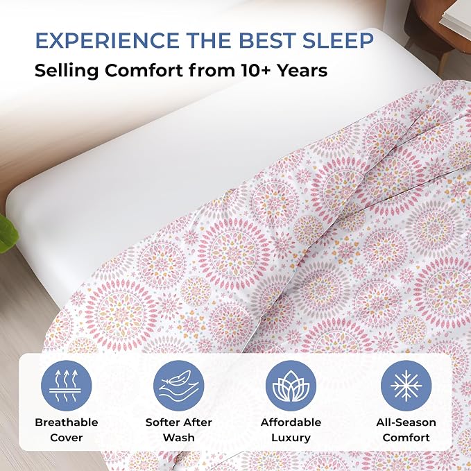 1 Pc Twin Size Duvet Cover Only -100% Egyptian Cotton 600 Thread Count Ultra Soft Premium Durable Comforter Cover Zipper Closure & Corner Ties (Mandala, Twin/Twin XL 68" X 90")