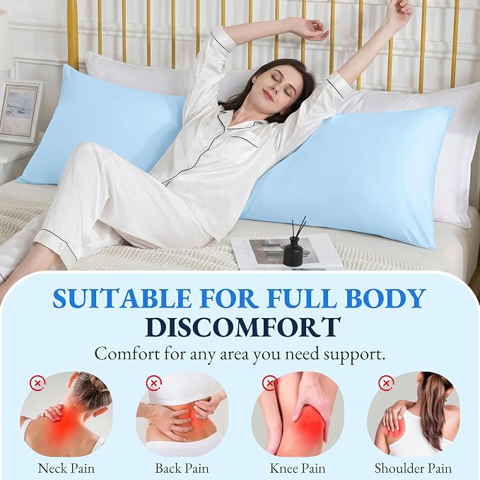 ELNIDO QUEEN Cooling Body Pillow Insert with Cover – Breathable Long Body Pillow for Side Sleepers, Soft Support Bed Pillow for Adults, 20x54 Inches Blue