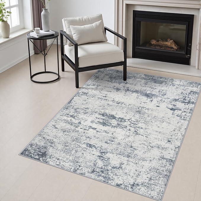 Area Rug Living Room: 3x5 Modern Washable Soft Carpet Blue Grey | For Hallway, Bedroom, Kitchen, Laundry, Bathroom,Door Mat,Modern Abstract,Machine washable,Non-Slip,Stain Resistant,Indoor