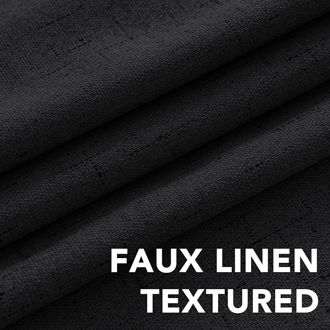 H.VERSAILTEX Linen Curtains 100% Blackout Curtains for Bedroom 102 inch Long Full Light Blocking Nature Linen Blended Window Curtains for Living Room Nickel Grommet (2 Panels, Black)