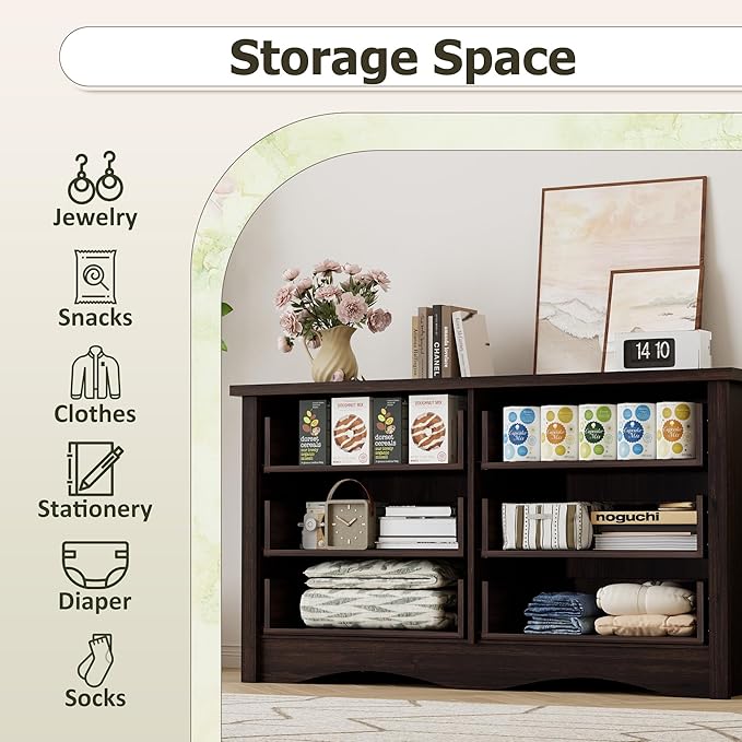 Shahoo Dresser for Bedroom with 6 Drawers, 47.2" Wood Dresser, Brown | Chests of Drawers, Anti-tip, Storage Organizer, TV Stand for Living Room, Closet, Hallway, Dormitory