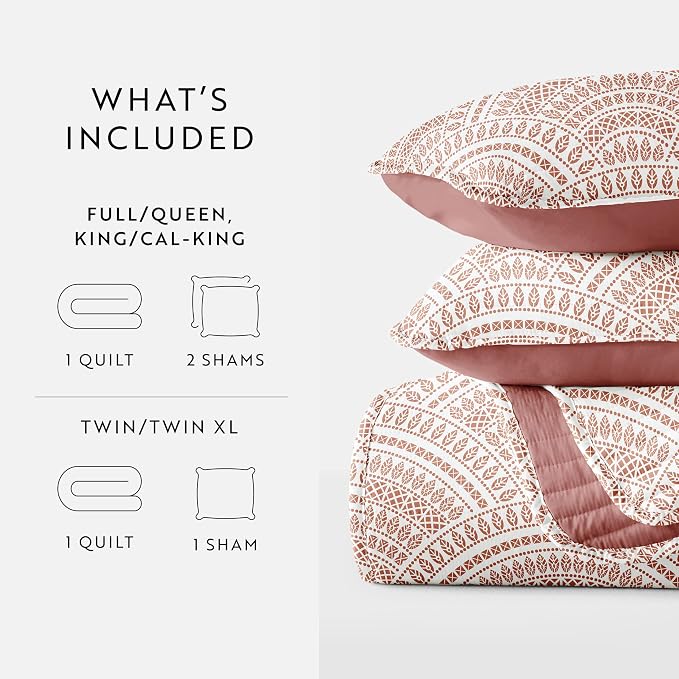 Merit Linens Soft Quilt Coverlet Bedding Set - Pattern/Solid Reversible - Twin/TwinXL Terracotta