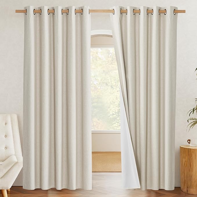 NICETOWN Natural Blackout Curtains for Living Room 62" w x 84" L 2 Panels | 100% Room Darkening Linen Curtains Farmhouse Thick Window Treatments Thermal Insulated Drapes for Bedroom Home Decor