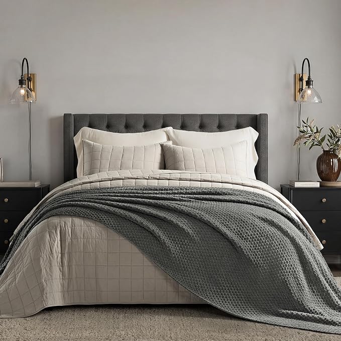 EVERGRACEHOME Chunky Chenille Knit Throw Blanket, 90 x 90, Charcoal Gray | Sculpted Moss Stitch, Chic Modern Farmhouse, All-Season Warmth, OEKO-TEX® Certified, Oversized Queen for Couch, Bed, Sofa
