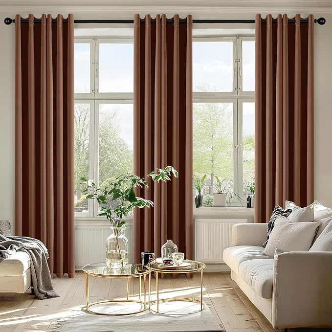MIULEE Blackout Curtains for Bedroom 2 Panels 40 x 72 Inch Long Mocha Brown | Thermal Insulated, Living Room Darkening Grommet Drapes, Noise Reducing, Light Blocking Window Treatments