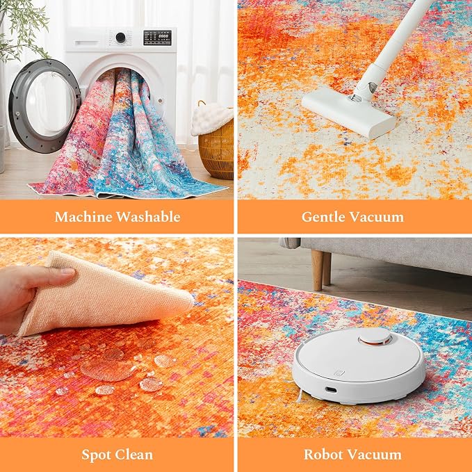 Rugflix 5x7 Area Rugs for Living Room, Washable Colorful Rainbow Large Rug | Machine Washable; Stain-Resistant; Low Pile; Non-Slip; Modern Abstract; Multi-colors Carpet for Nursery Girls Bedroom Home