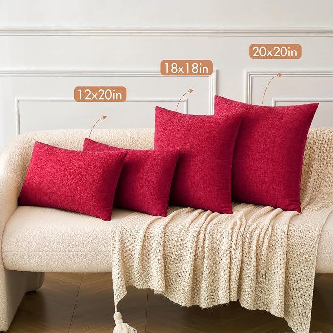 MIULEE Soft Chenille Throw Pillow Covers Red 20x20 Inch Pack of 2 | Modern Home Decor, Classic Decorative Pillows, Solid Dyed Cases, Boho Couch Cushion Covers for Sofa Bed Living Room
