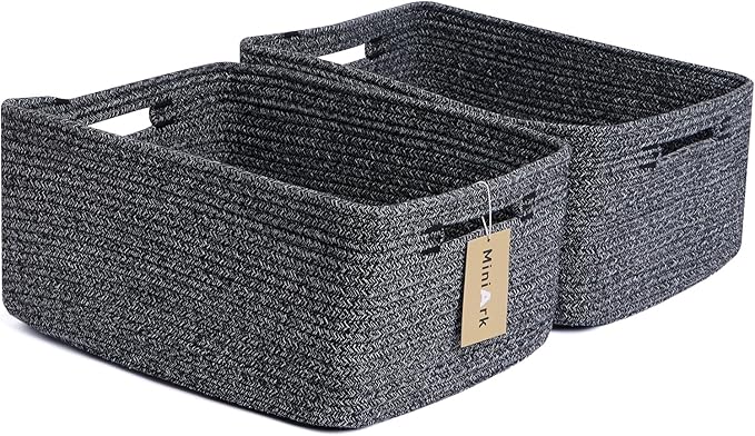 MiniArk Large Storage Baskets for Shelves, 17 x 13 x 7.5” Closet Organizers Bins for Clothes Blanket Towels, Baby Nursery, Toy Baskets Box, Woven Rope Baskets, 2 Packs Dark Gray