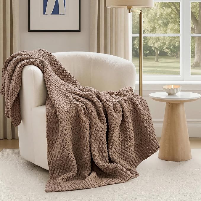EVERGRACEHOME Chunky Chenille Knit Throw Blanket, 60 x 80, Rosewood | Sculpted Moss Stitch, Chic Modern Farmhouse, All-Season Warmth, OEKO-TEX® Certified, Elegant Blanket for Couch, Bed, Sofa