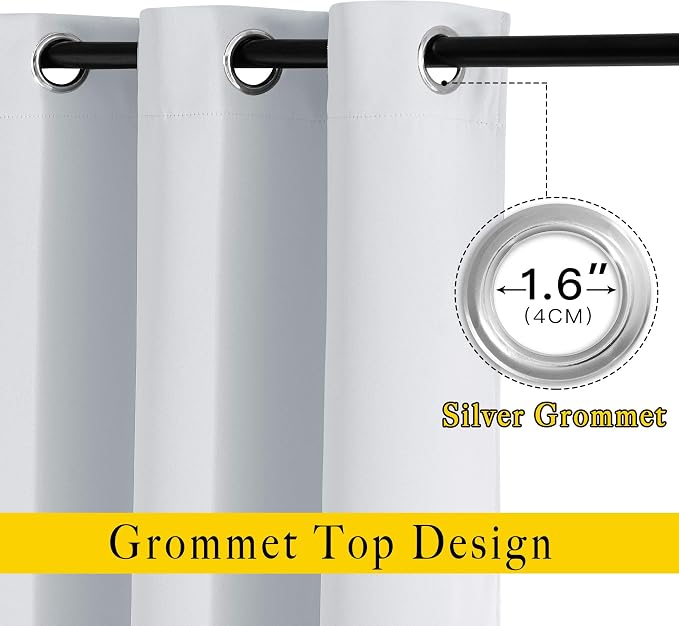 NICETOWN Blackout 102 inch Curtains for Living Room, Grommet Thermal Insulated Room Darkening Curtains for Bedroom/Living Room, 2 Panels, W52 x L102, Greyish White