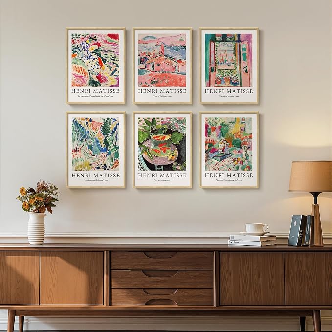 Framed Colorful Matisse Abstract Wall Art for Living Room, 11x14 Inch | 6 pieces, Vintage boho, Landscape pictures, Fine art style, Bedroom, Dining room, Hallway, Home office decor
