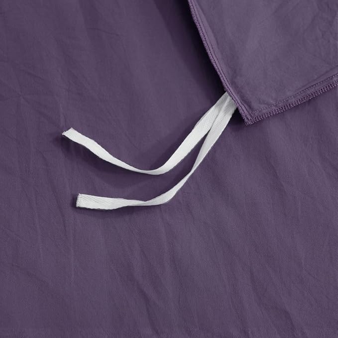 NEXHOME PRO 100% Washed Cotton Duvet Cover Twin Size, Ogranic Natural Linen Feel Breathable Bedding Set with Zipper Closure, 2 Pieces Includes 68x90 Inch Cover & 1 Pillowcases Eggplant (No Comforter)