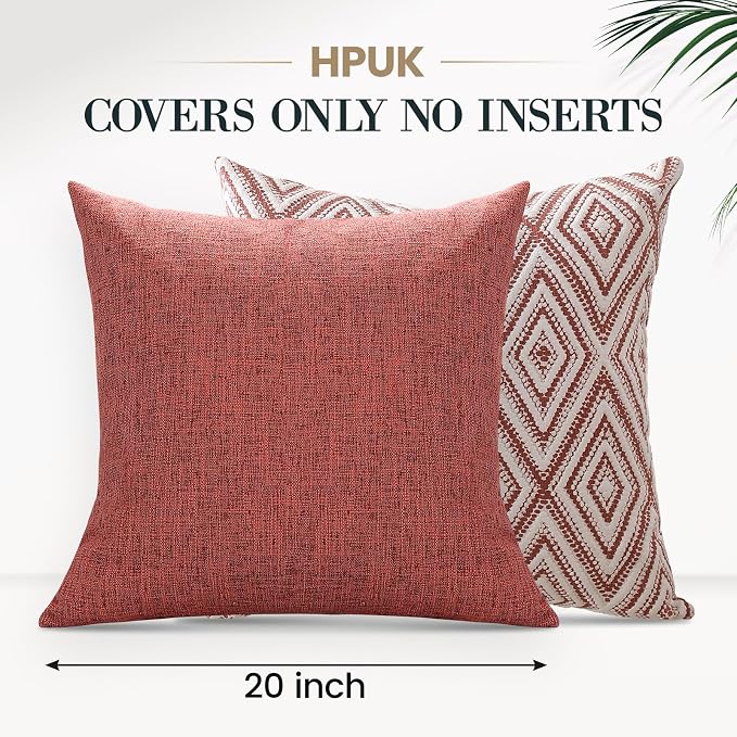 HPUK Throw Pillow Covers 20x20, 4 Pack, Coral Textured Couch Pillow Covers | Polyester fabric, patterned and solid designs, hidden zippers, machine washable, for sofas and beds, inserts not included