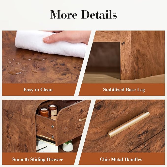 Night Stand Set of 2, 3-Drawer | [Curved Profile] [FSC-Certified Wooden Board] Nightstand 26.7"H Metal Handle Modern Bedside Table Side Table End Table