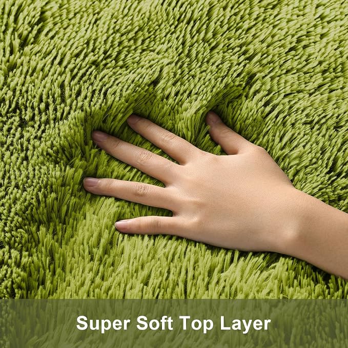 Ophanie Round Rug 4Ft Green Circle Area Rug, Green Room Decor, Fluffy Fuzzy Bedroom Carpet, Plush Soft Shaggy Living Room Rugs for Kids Home Decor Aesthetic, Nursery with 99 pcs Pile fibers