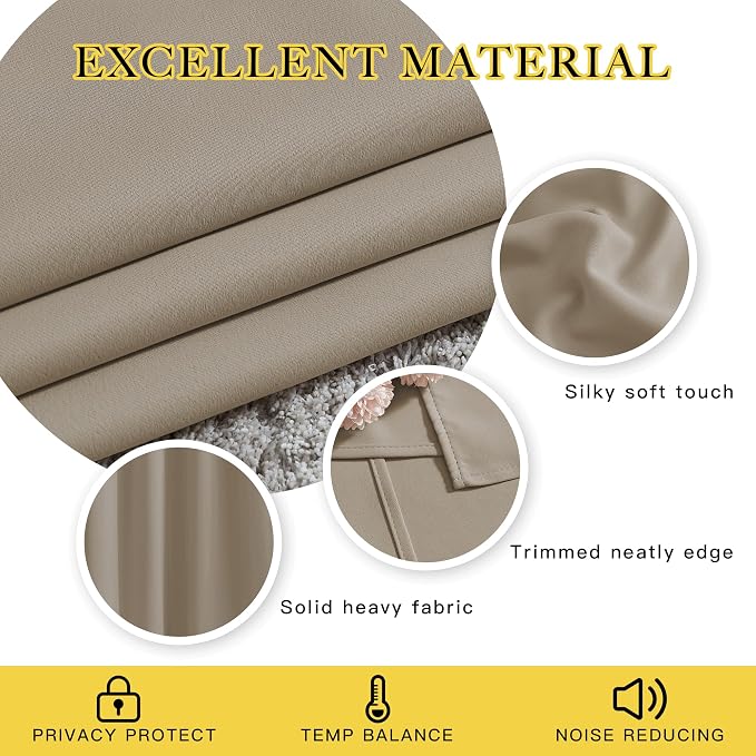 NICETOWN Room Darkening Curtain Panels - (52 inches Wide, Taupe, 2 Pieces) Nursery & Infant Care Drapes, Extra Long 108 inches Length Curtains for Patio Door/Dining Room