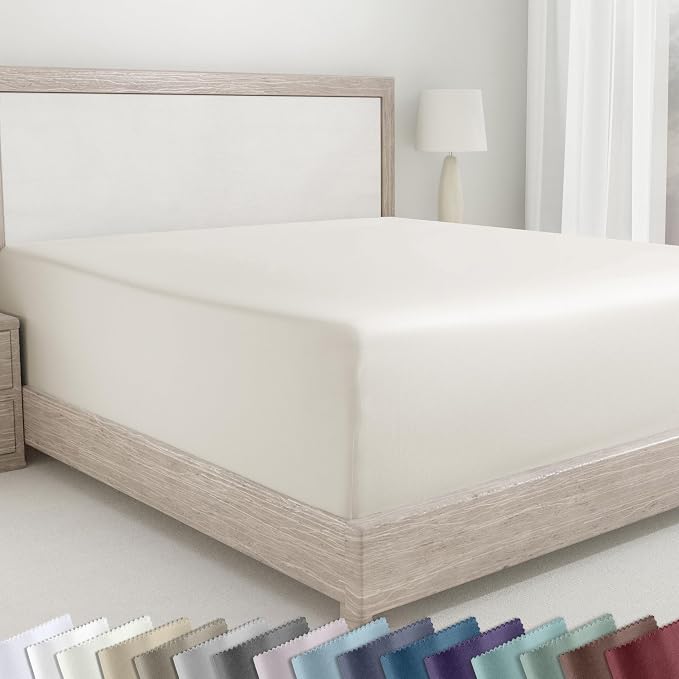 California Design Den 100% Cotton Sateen Deep Pocket Queen Fitted Sheets | 400 Thread Count Backed by Good Housekeeping Seal, 16" Deep Pocket, All-Around Elastic, No-Pop Fit, Durable, OEKO-TEX - Ivory