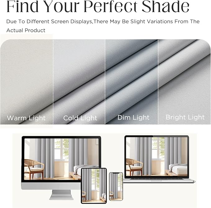 CUCRAF Grayish White Blackout Curtains 63 inch Length 2 Panels Set, Rod Pocket Room Darkening Drapes for Bedroom Living Room, Insulated Thermal Light Blocking Window Curtain (W52 x L63 Inch)