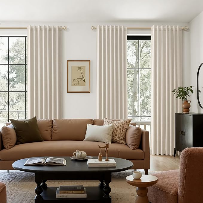 100% Blackout Linen Curtains for Bedroom 84 inches Long, Thermal Insulated Room Darkening Black Out Drapes for Living Room, Back Tab Rod Pocket 2 Panels Set,Taupe Burlywood,52x84