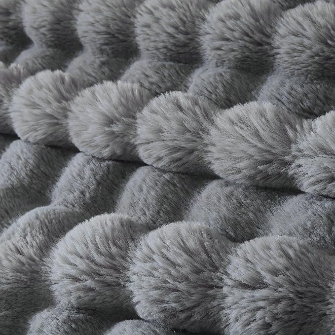 50x60 Inches Ultra-Soft Fuzzy Faux Fur Plush Throw Blanket - Thick, Warm Sherpa for Couch, Sofa, Bedroom, Camping - Decorative Blanket for Cozy Warmth, Bubble Grey