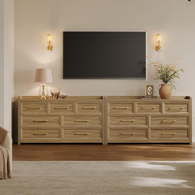 SICOTAS Dresser for Bedroom with 7 Drawers, 56.5" Wide Large Modern Dresser | Chest of Drawers for Living Room, Closet Clothes Storage Organizer Smooth Sliding Drawers, Brown Oak