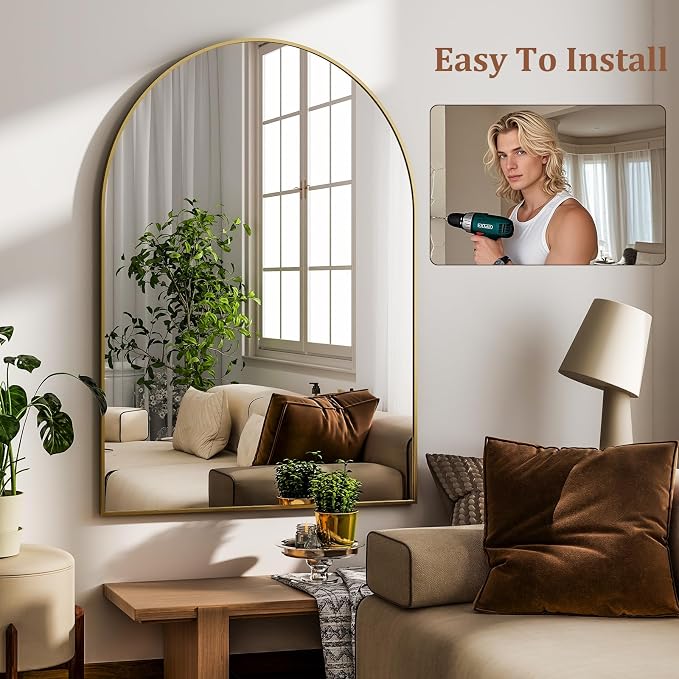 HARRITPURE 20"x30" Arched Bathroom Mirror Wall Mounted Gold Arch Mirror | Aluminum Alloy Frame Modern Mirror for Living Room, Bedroom and Entryway