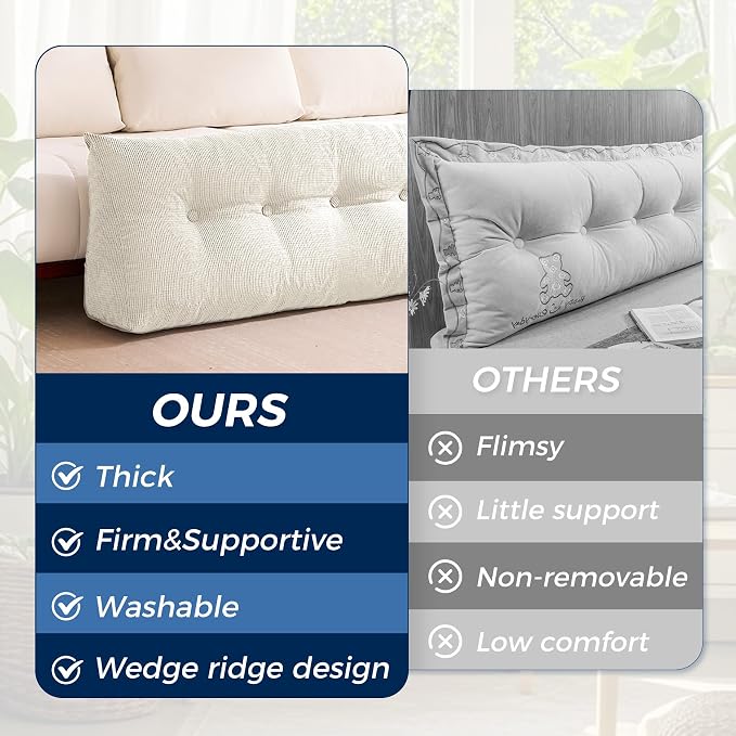 Headboard Pillow King, Wedge Pillow Headboard, Beige | Triangle Backrest for Headboard, Bed Pillow for Sitting Up Reading Working, Removable Cover, for Bed Dorm Sofa
