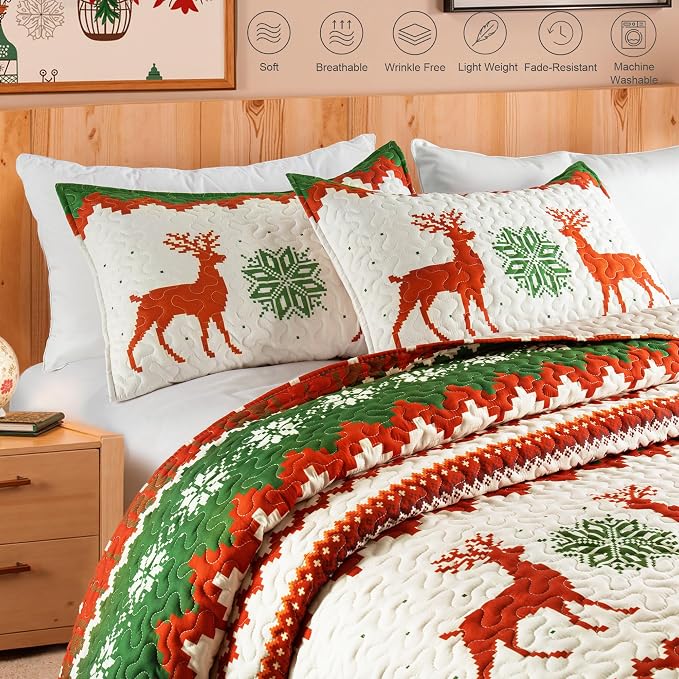Whale Flotilla Patchwork Quilt King Size, Extra Soft Floral Bedspreads | Happy Snowflake Reversible Lightweight King Quilt Bedding Set for Bed, Printed Coverlets with 2 Pillow Shams for All Seasons