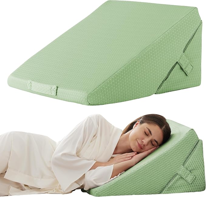 Wedge Pillow for Sleeping, Adjustable 9&12 Inch Foldable Bed Wedge Pillow Set, Orthopedic Memory Foam Triangle Pillows Wedge, 7-in-1 Elevated Pillows for Leg and Back Support, Green