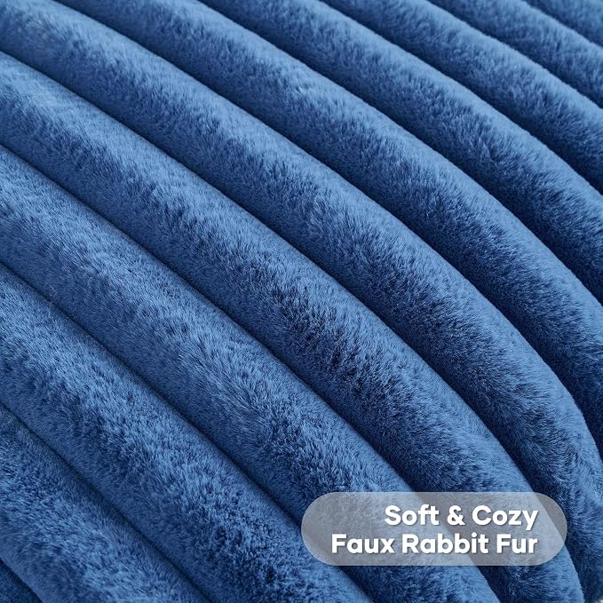 FUTEI Pack of 2 Faux Fur Throw Pillow Covers 26x26 Inch, Navy Blue | Fluffy Faux Rabbit Fur Front/Premium Velvet Back,Hidden Zipper,Machine Washable,Non-Shedding,Colorfast,Insert Not Included.