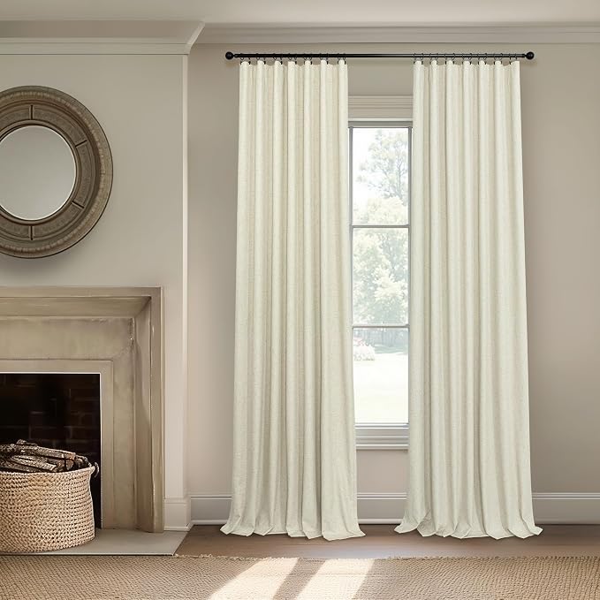 Pitalk Living Room Curtains Ideas Modern Black Out Curtains for Bedroom Windows Treatments 84 Heat & Cold Blocking Drapes for Sliding Glass Door Back Tab 2 Panels Cottage Linen Textured Cream Beige