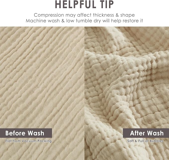 EMME Muslin Blankets for Adults Throw Blanket for Couch Breathable Gauze Soft Lightweight Airy Beige Throw XL 50" x 71"