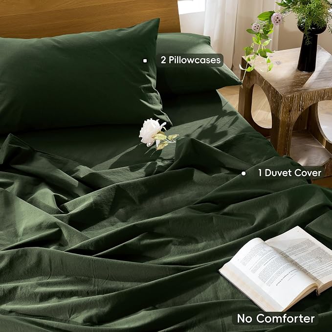 MooMee Duvet Cover Set 100% Washed Cotton Linen Like Super King | Relaxed Linen-like Texture. Soft, Breathable & Long-lasting Comfort. Lightweight. Hidden Zipper with 8 Interior Corner Ties