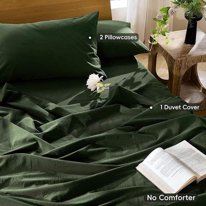 MooMee Duvet Cover Set 100% Washed Cotton Linen Like Super Queen | Relaxed Linen-like Texture. Soft, Breathable & Long-lasting Comfort. Lightweight. Hidden Zipper with 8 Interior Corner Ties