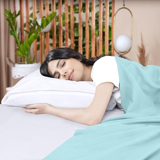 Twin Size Flat Sheet Only, Ultra Soft & Breathable Hotel Sheets, Spa Blue | Hotel Bedding, Cooling Comfort, Smooth Feel, Wrinkle & Fade Resistant, Easy Care, Long-Lasting, Machine Washable, OEKO-TEX