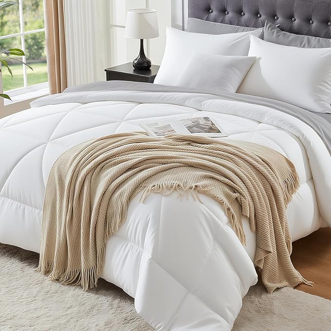 BEDELITE King Size Comforter Set 7 Pieces Bed in A Bag - Soft Microfiber Reversible White Bed Set with Comforters, Sheets, Pillowcases & Shams, Cozy Luxury Bedding Sets for All Season | Soft All Season Down-Alternative Comforter, Sheets, Pillowcases & ...