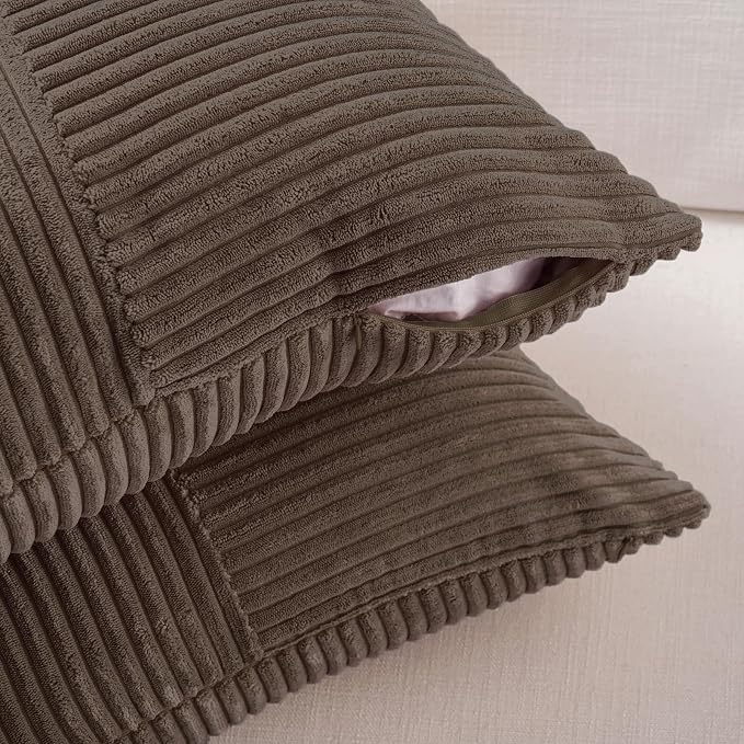 Fancy Homi Set of 2 Dark Brown Boho Long Lumbar Body Decorative Throw Pillow Cover 14x36 Inch for Bed Couch Bedroom Bench, Soft Patchwork Corduroy Textured Pillow Case, Rustic Farmhouse Room Décor