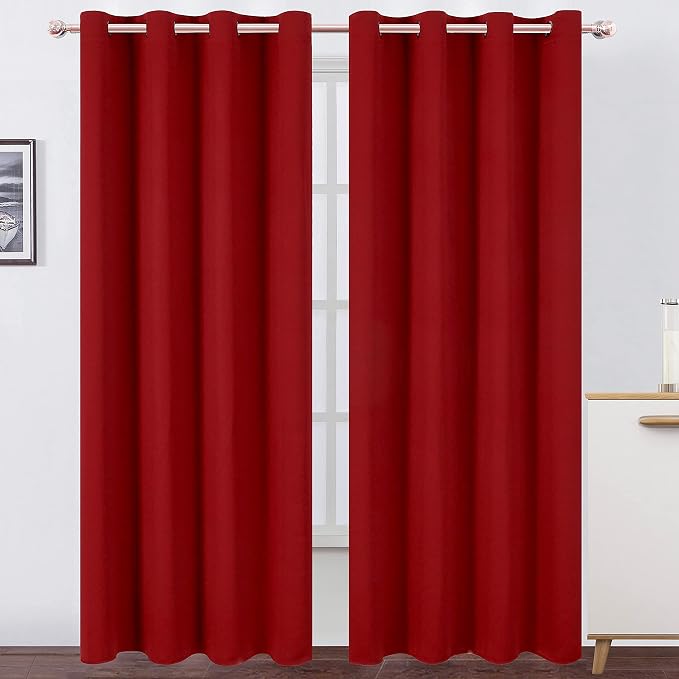 Red Curtains 52 x 84 Inch Long/Blackout Curtains Set of 2 Panels/Room Darkening Thermal Insulated Bedroom Curtains Drape