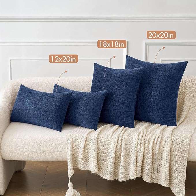 MIULEE Soft Chenille Throw Pillow Covers Navy Blue 18x18 Inch Pack of 2 | Modern Coastal Home Decor, Classic Decorative Pillows, Solid Dyed Cases, Boho Couch Cushion Covers for Sofa Bed Living Room