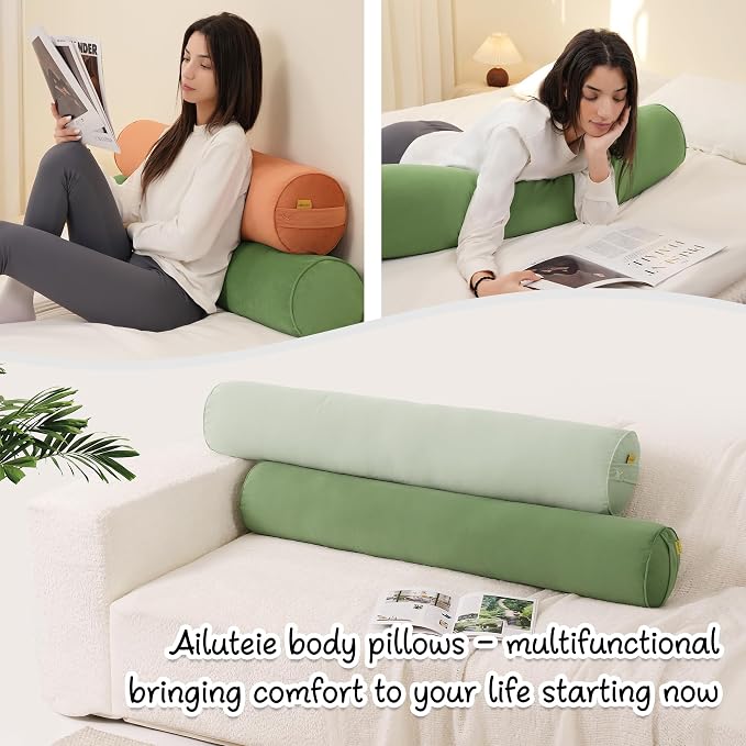 Body Pillow for Adults,Long Round Pillow,Big Cylindrical Pillow,Large Full Bolster Pillows for Side Sleepers (Olive Green, 39.37"*7.87")