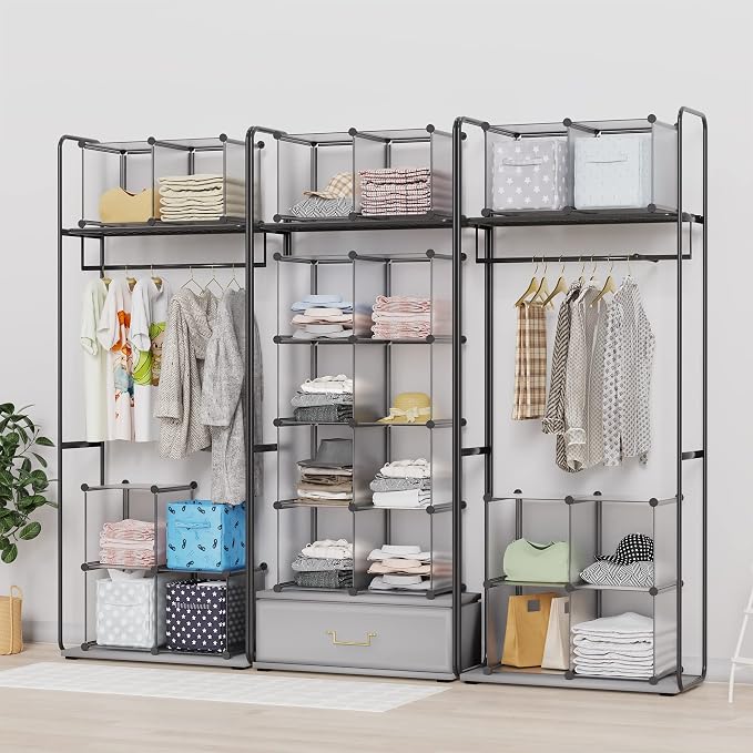 HOMIDEC Closet Organizers and Storage, 16 Cube Storage Organizer | Portable Closet Organizer Cubes Shelves for Clothes, Bedroom, Wardrobe, Kids Room, Bathroom, Grey