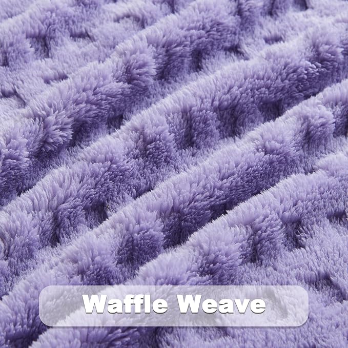 NEWCOSPLAY 3D Waffle Checkered Flannel Twin Blanket, Lavender, 60"x80" | Super Soft Cute Lightweight Decorative Premium Silky Fleece Blanket for Couch Sofa Bed, Gift for Women Men, All Season Use