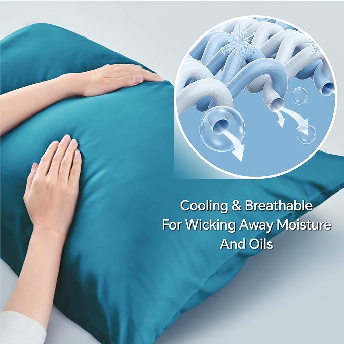 BEDELITE Cooling Pillow Cases Queen 2Pcs, Rayon Made from Bamboo, Teal | Cooling and Breathable Pillow Cover for Hot Sleepers & Night Sweats, Silky Soft Cozy, Envelope Closure, 20"x30"