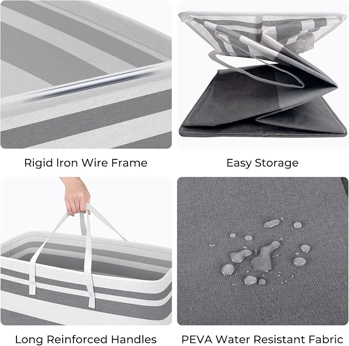 HomeHacks 2 Pack Large Laundry Baskets, Laundry Hampers Bags (Grey 100Lx2) | Waterproof, Freestanding, Collapsible Clothes Hamper with Reinforced Handles in Laundry Room, Dorm, Bathroom, Bedroom