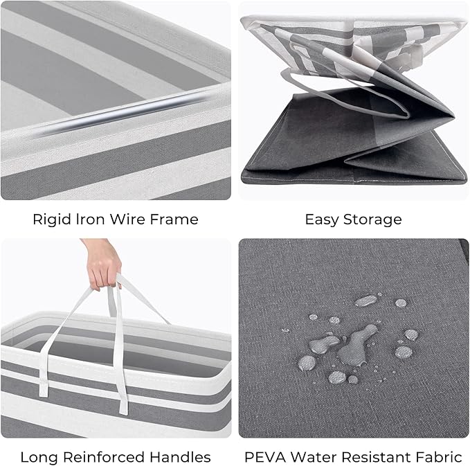 HomeHacks 2 Pack Laundry Baskets, Laundry Hampers Bags (Grey+Blue 100L) | Waterproof, Freestanding, Collapsible Clothes Hamper with Reinforced Handles in Laundry Room, Dorm, Bathroom, Bedroom