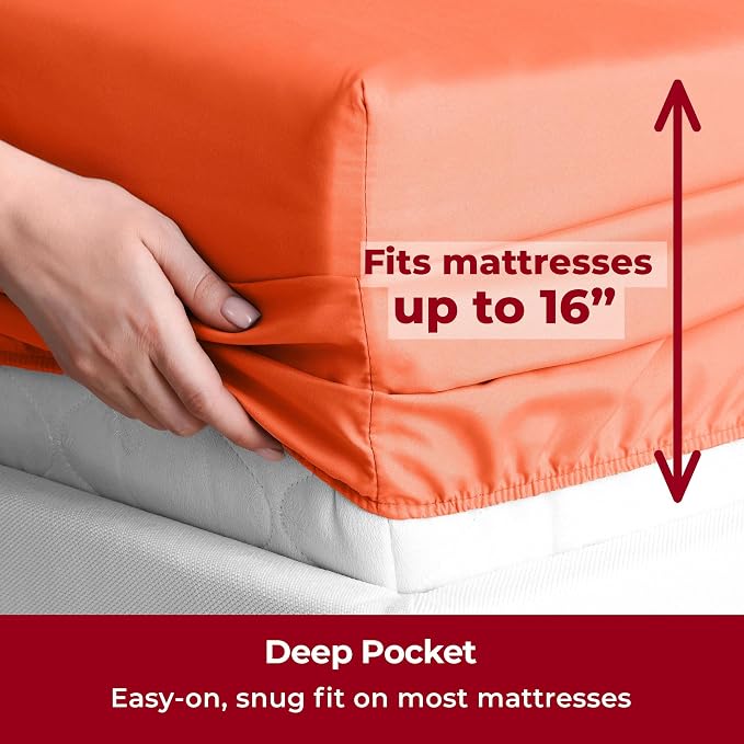 Mellanni Iconic 5-Piece, Ultra Soft Sheet Set (Split King, Poppy Orange) | 10M+ Sleepers. Lab-tested: Sleeps Cool, Stays Bright, Strong, Smooth. Good Housekeeping Best Bedding, 7 yrs running.